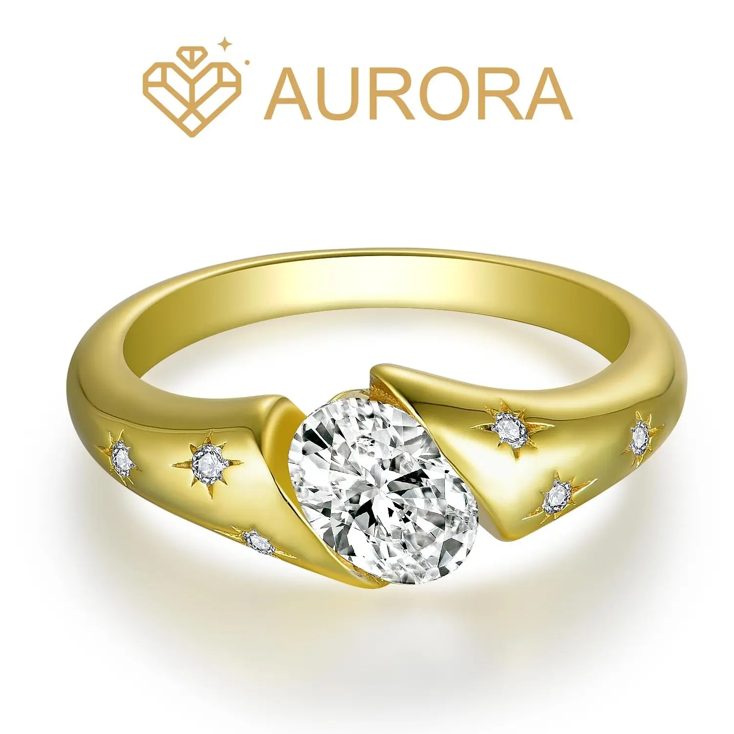 #107 Tina Oval Cut Lab Created Moissanite Ring, Full Main Stone with Side Stones, Engagement Gift Jewelry, Moissanite Lab Created