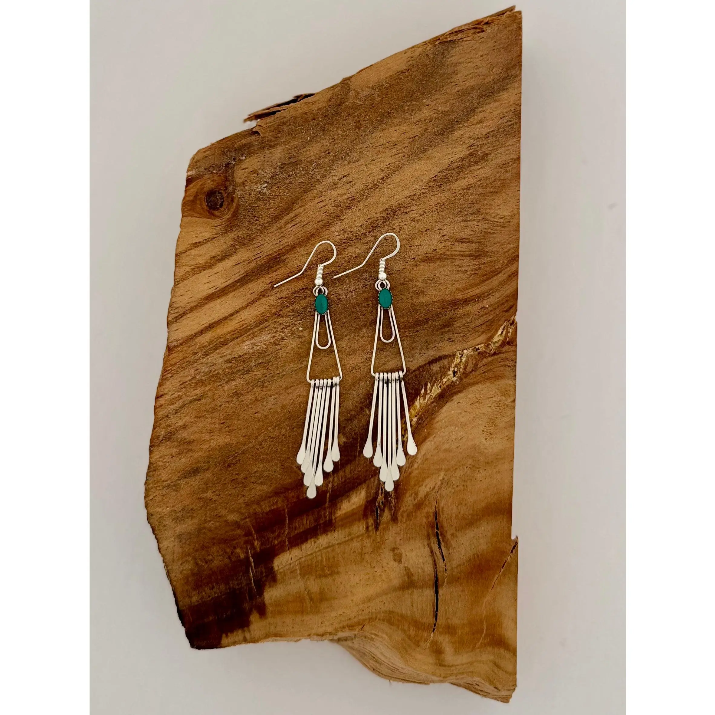 Triangle Dangle Earrings with Turquoise - Sterling Silver - Native Handmade