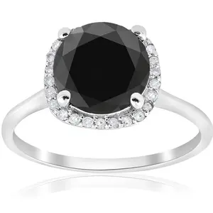 3 1/10ct Treated Black Diamond Cushion Halo Engagement Ring 14K White Gold