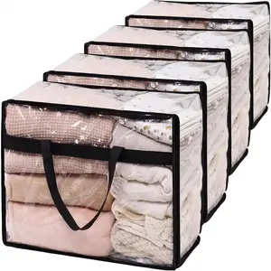 60L Extra Large Clear Plastic Vinyl Storage Bags with Zipper and Reinforced Handle 4Pcs for Blanket Clothes Comforter Bedding Moving