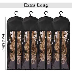 Falote Hangable Wig Storage Zipper Pouches - 4/8 Pcs 80cm Extra-Long Dust-Proof Breathable Closet Organizers with Wig Hangers