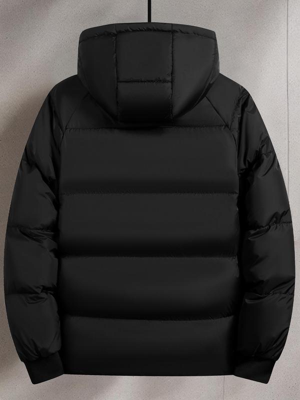 Men's Plain Pocket Zip Up Thick Warm Hooded Puffer Coat, Regular Fit Long Sleeve Padded Winter Coat, Casual Tops Beige Black jackets oktoberfest outfit winter coat boyfriend Menswear