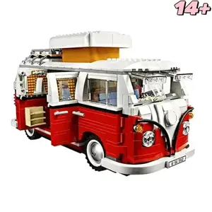 Camping Car Brick Creative Bus T1 Type Green Picnic Car Building Blocks for Boys and Girls, Birthday Gifts for Children