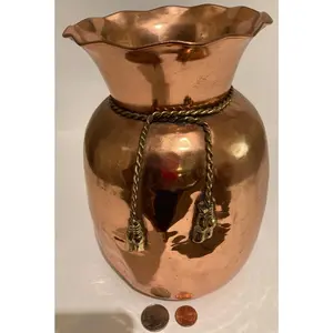 Vintage Metal Copper and Brass Vase, Planter, Plants, Flowers, 9" x 5 1/2", Quality, Home Decor, Table Display, Shelf Display