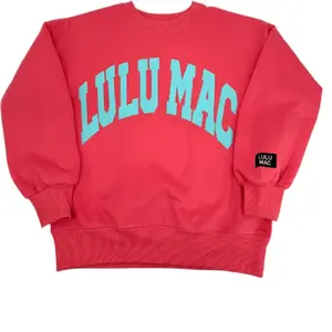 LuluMac Coral and Mint Sweatshirt with Bold Lettering and Brand Patch