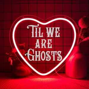 Til We Are Ghosts Neon Sign, Halloween Decoration Red Heart Shape Gothic LED Sign,Creepy Spooky Gothic Room Window Bedroom Wall Decor, for Wedding Decor, Anniversary Engagement Gift