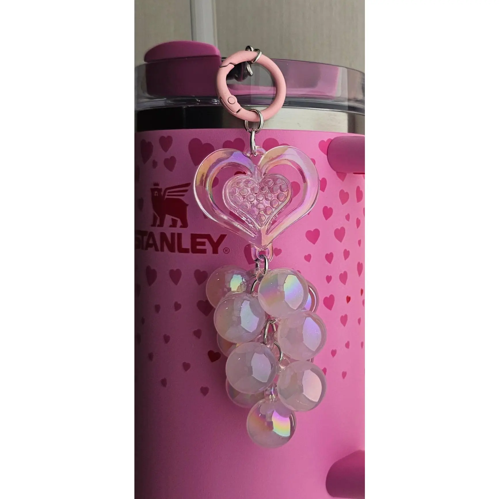 Heart Jelly Beaded Charm - Tumbler Straw Charm - Pearl Pink