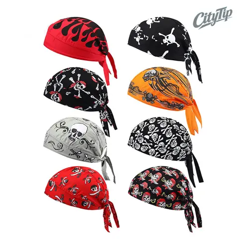 Skull Print Bandana Head Wraps (2-Pack/8-Pack) - Ride-Ready Cool Wrap, Skull Caps, Cooling Helmet Liner, Quick Dry Wicking, UV Protection, Breathable for Motorcycle Riders, Youth One Size