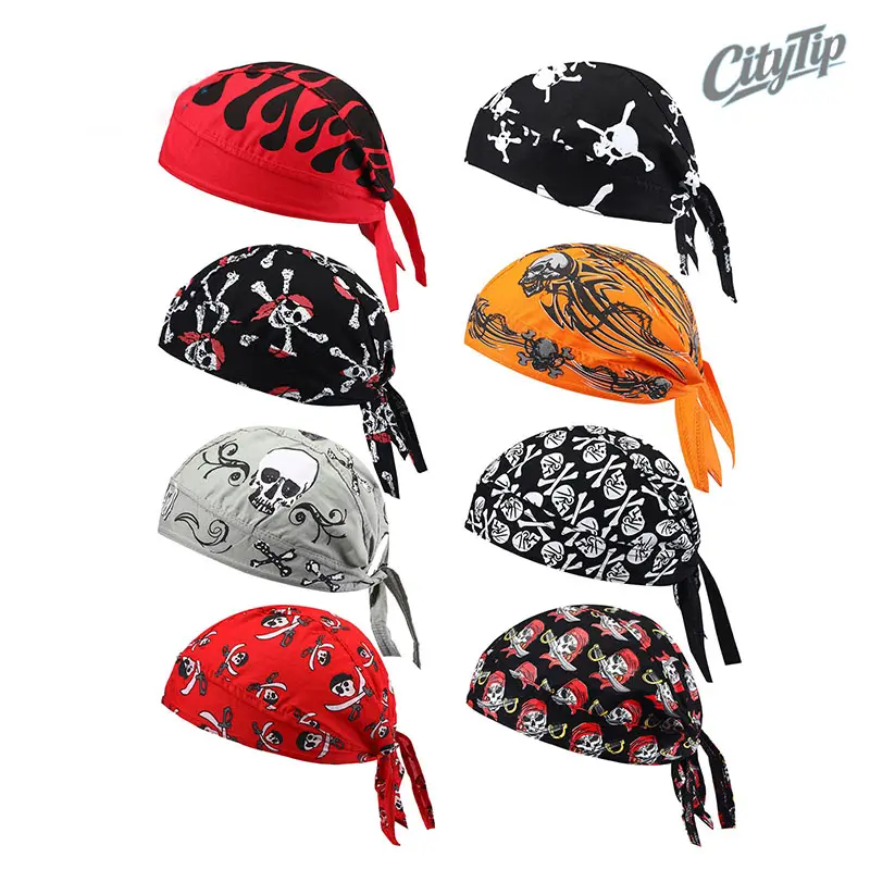 2-Pack/8-Pack Skull Print Bandana Head Wraps, Wicking Fabric Cooling Cap Sports Headbands, Breathable Helmet Liners for Motorcycle Cycling Outdoor Sports, Bandana Head Wrap, Skull Prints, Transpirable Skull Cap Sports Headbands