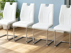 Modern Faux Leather Dining Chairs Set of 4, Padded Upholstered Seat with Chrome Metal Legs, Stylish Side Chairs for Kitchen Living Dining Bedroom