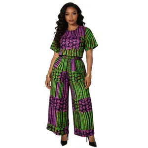 Ankara Crop Top & Pants Set, 2-Piece African Print Outfit Wide Leg Pants, 2 Side Pockets, Breathable Fabric