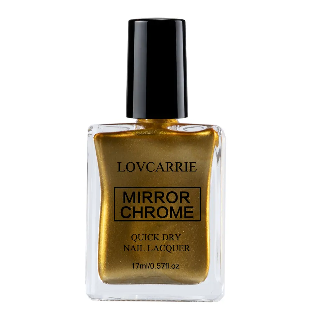LOVCARRIE Mirror Chrome Gold Nail Lacquer 17ml Quick Dry Metallic Mirror Shine Nail Polish Long Lasting Shiny Golden Manicure Varnish for DIY At Home Nail Art