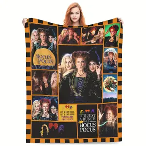 Hocus Pocus themed printed flannel blanket, soft and comfortable, suitable for sofa, bed, camping, travel, and suitable for holiday decoration