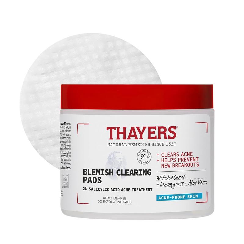 Thayers Blemish Clearing Acne Pads 2% Salicylic Acid Treatment for Face Pore Reducing Exfoliating Soothing Skincare Witch Hazel Toner Pads 60 Ct