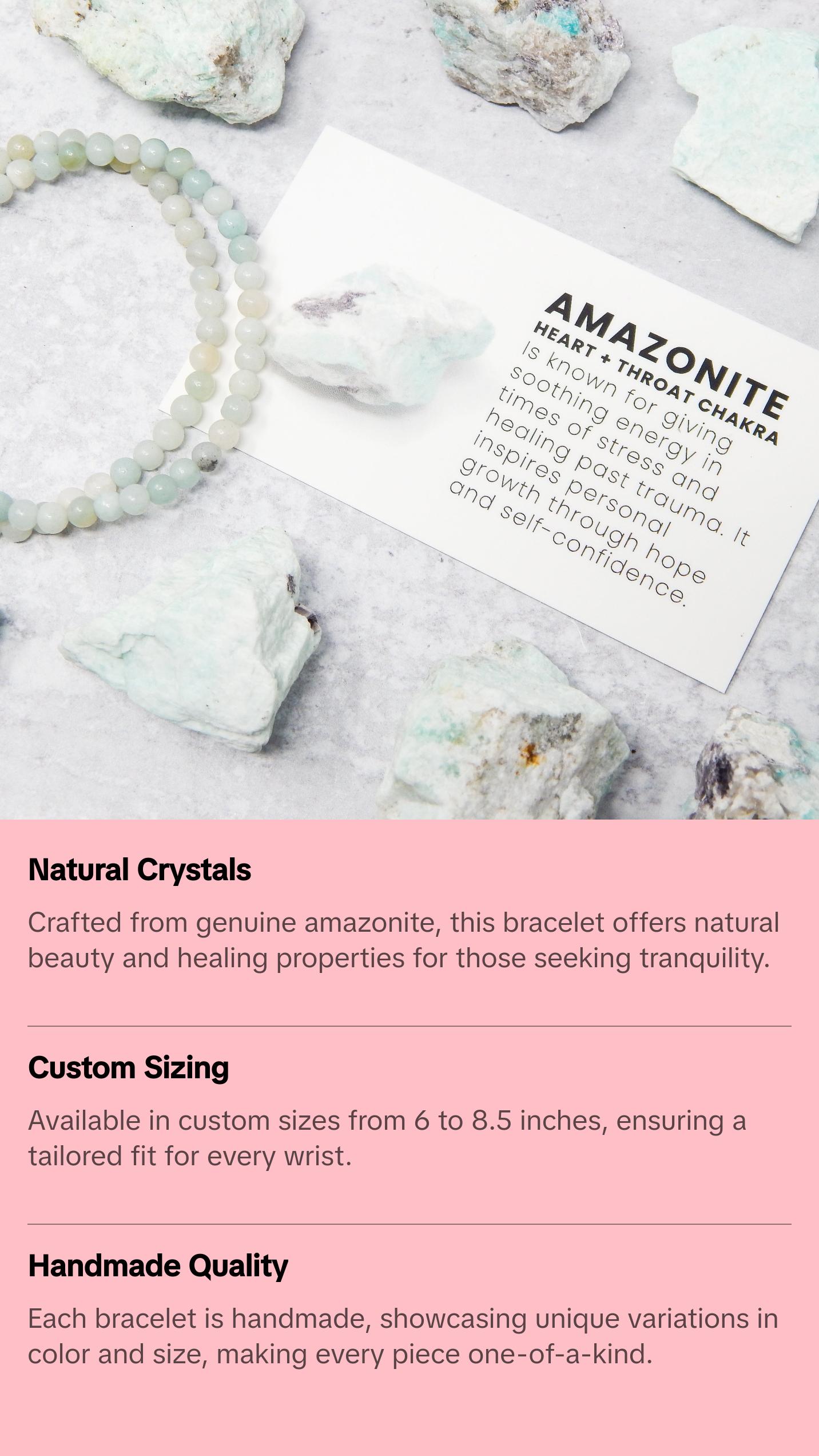 Amazonite Bracelet- 4mm, Handmade, Natural Crystals, Custom Sizes