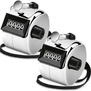 2 Pack Clicker Counter, Metal Hand Tally Counter Clicker, 4 Digit Mechanical Palm Click Counter for Counting Numbers, Coaching,  Events