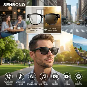 SENBONO Smart Glasses Wireless Music Calling, 2mp Video Volume Control, Ai Translation Functionality, PC Frame Material Design