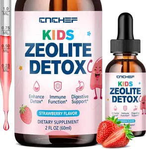 Enchef Kids Zeolite Detox Supplement Liquid Drops 60ml Strawberry Flavor Immune Gut Support with Vitamin C D3 B12 Zinc NAC Vegan Sugar-Free