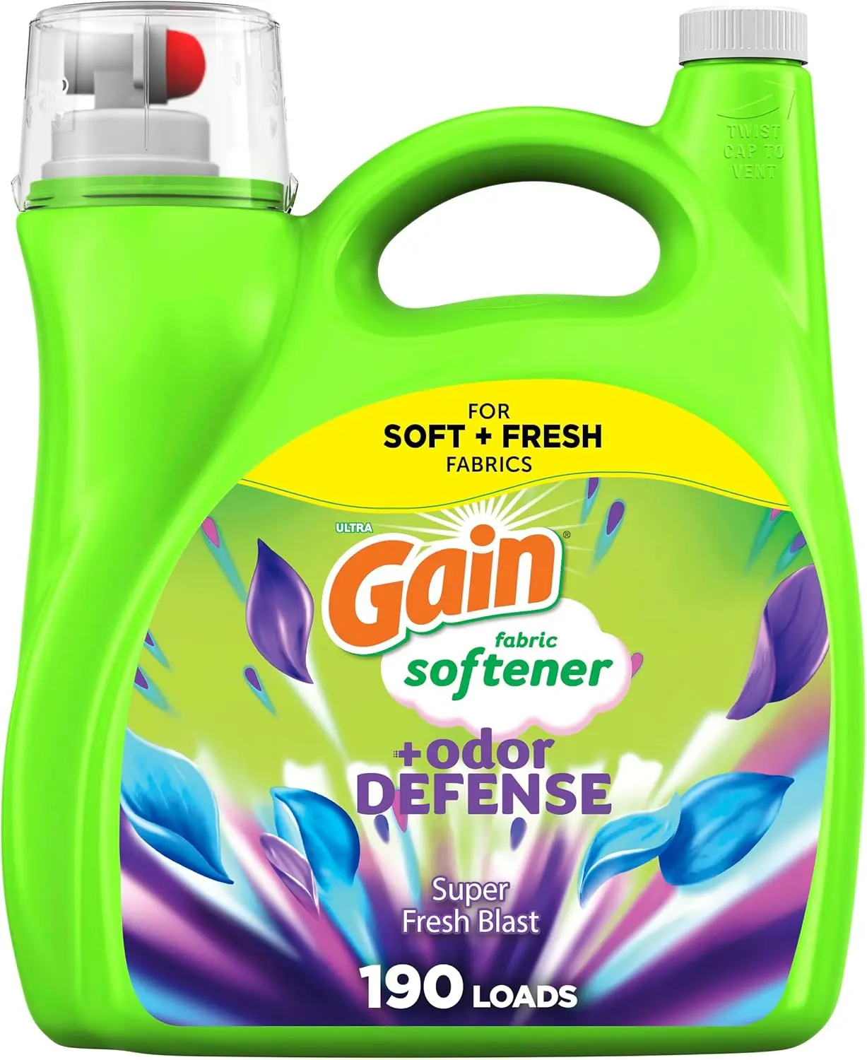 Gain Super Fresh Blast Liquid Odor Defense Fabric Softener, 140 FL OZ (190 Loads), 2-in-1 Laundry Conditioner for Freshness & Odor Protection
