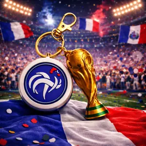 France 2026 World Cup Fidget Spinner Keychain with Trophy 3D Printed Soccer Ball Spinner Team France Football Fan Gear Stress Relief Toy Handmade Custom Durable Lightweight Backpack Charm Limited Edition Gift Collectible