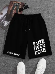 'FAITH OVER FEAR' Faith Over Fear Theme Black Oversized Athletic Shorts | Casual Streetwear Bottoms | Soft Fleece Fabric | Bold Faith Aesthetic | Trendy Loose-Fit | Eye-Catching Faith Print | Versatile Daily Wear | Perfect for Faith/Street Style Fans