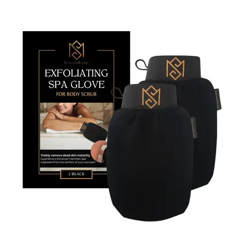 Exfoliating Glove Kessa Mitt Body Scrubber - Dead Skin Remover Shower Glove for Dead Skin Scrubbing and Deep Pore Cleansing - by MoroccanSource (2 Pack Black)