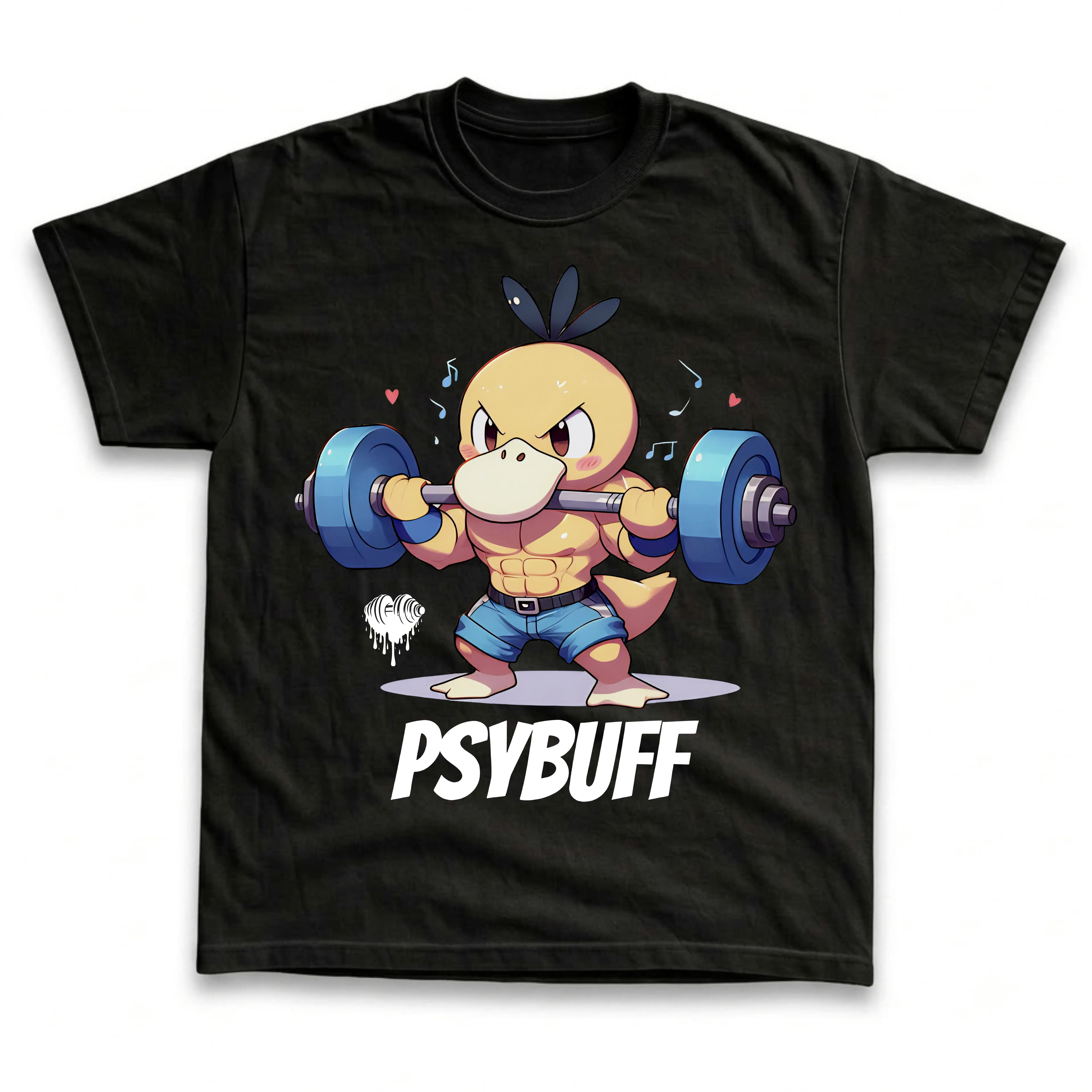 Men's and Women's T-Shirt, Vintage Psybuff Graphic Tee, Pokebon Psyduckk Gym T-Shirt, Unisex Gift Manga Anime Tee, Gothic Grunge Y2K Emo Scene Amity Affliction Style Clothes Menswear Womenswear Streetwear