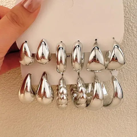 Women's Elegant Water Drop Shaped Hoop Earrings, Exquisite Trendy Earrings, Fashionable Jewelry, Stylish Jewelry for Women & Girls for Daily & Party Decoration, Statement Hoops Earrings, Earrings Set