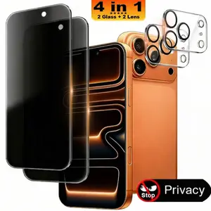 2PCS+2PCS Apple Privacy Tempered Glass Screen Protector for IPhone 17 PRO 16 15 14 13 17 PRO MAX 17 AIR 16E PRO PLUS Lens protective cover, scratch-proof, drop-proof, fingerprint-proof, no white edges, no bubbles