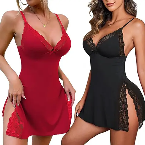 Women's Woven Lace Fitted Soft Polyester Floral Spaghetti Strap Cami Nightgown - Sleepwear Loungewear House Slip, Ideal Gift Option