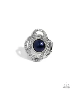 Concentric Chic - Blue Pearl White Rhinestone Silver Ring - Paparazzi