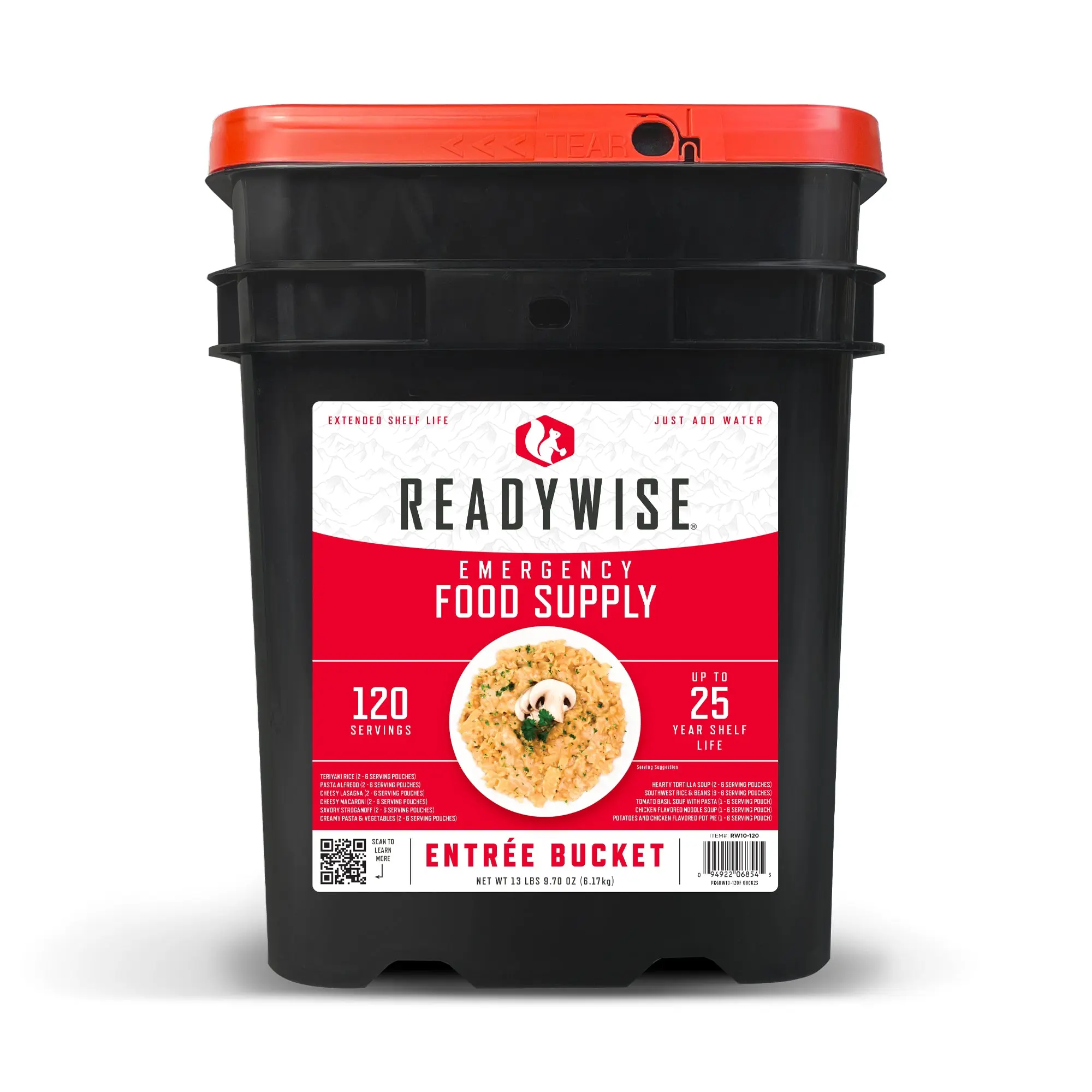 READYWISE - Emergency Food Supply, 120 Servings Entree bucket, MRE, Freeze Dried Food for Hiking & Camping, Individually Packaged, 25 Year Shelf Life
