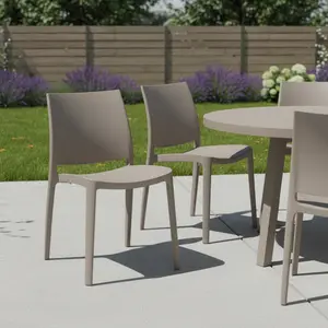 360 stand Armless Outdoor Stacking Dining Chair - Set of 4, 32.30x20.70x19.50 in, Taupe Heavy Duty Plastic, Modern, Weatherproof, 4 Seats
