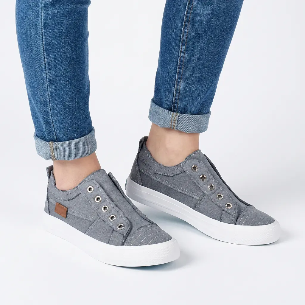 JENN ARDOR Women's No-Lace Slip-On Canvas Casual Trainers, Ultra-Flexible Comfortable Everyday Shoes