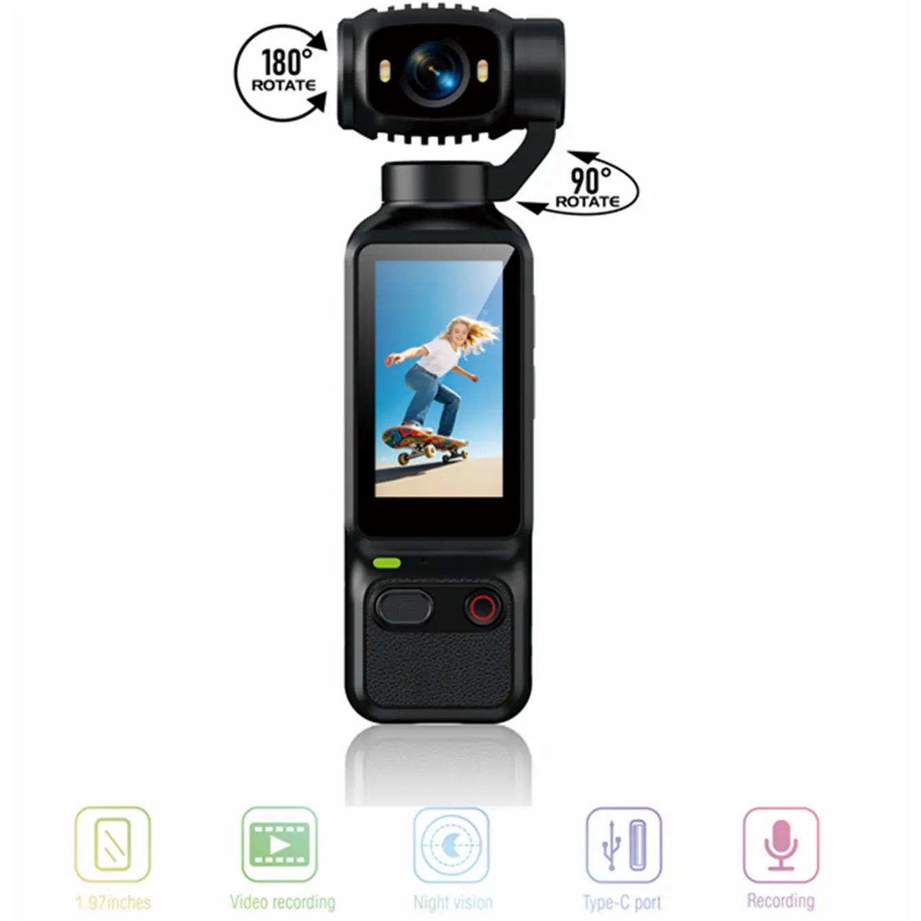 Portable Compact 1080P Action Camera with Manual Lens Rotation & Autofocus, One-Touch Recording Sports Vlogging Camera for Outdoor Use with Audio Recording