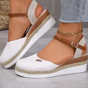 Vibrant Colorblock Wedge Sandals - Comfy Slingback Shoes with Ankle Buckle Strap, Versatile Closed-Toe Design, Breathable Lining, and Soft Insoles for All-Day Comfort Girl Footwear