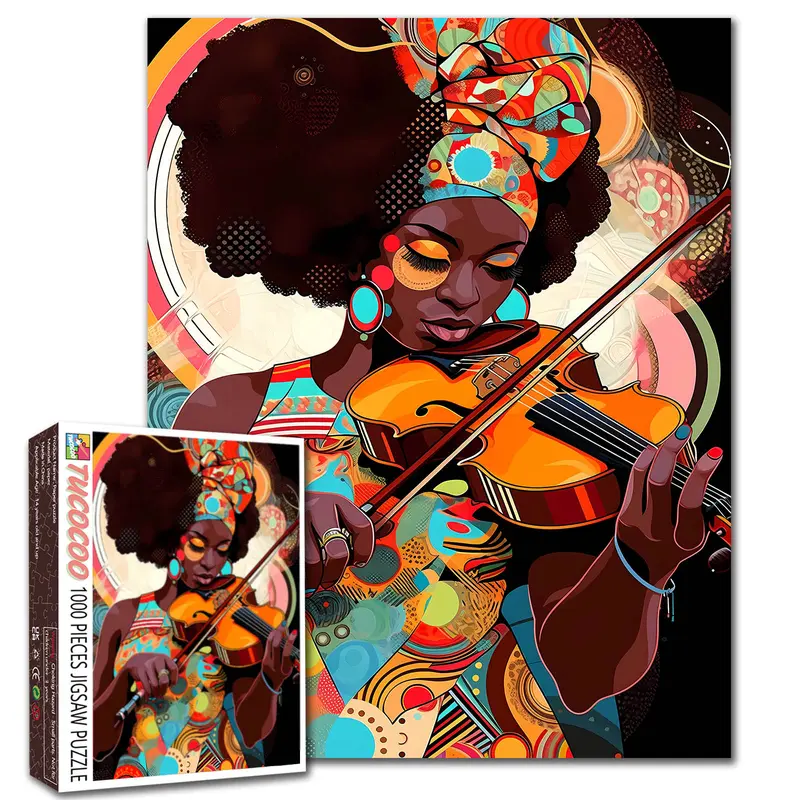 Tucocoo Butterfly Woman African Violinist 1000 Pieces Jigsaw Puzzle Artificial Relaxing Family Game for Stress Relief Brain Exercise Wall Art Decoration Ideal Gift for Adults and Seniors 27.5x20inch 70x50cm Wooden Handmade Puzzle Wooden Peg Puzzles