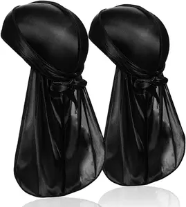 2 count Silky Durag Pack for Men Women,  Satin Doo Rag Headwrap with Long Tail for 360 Waves