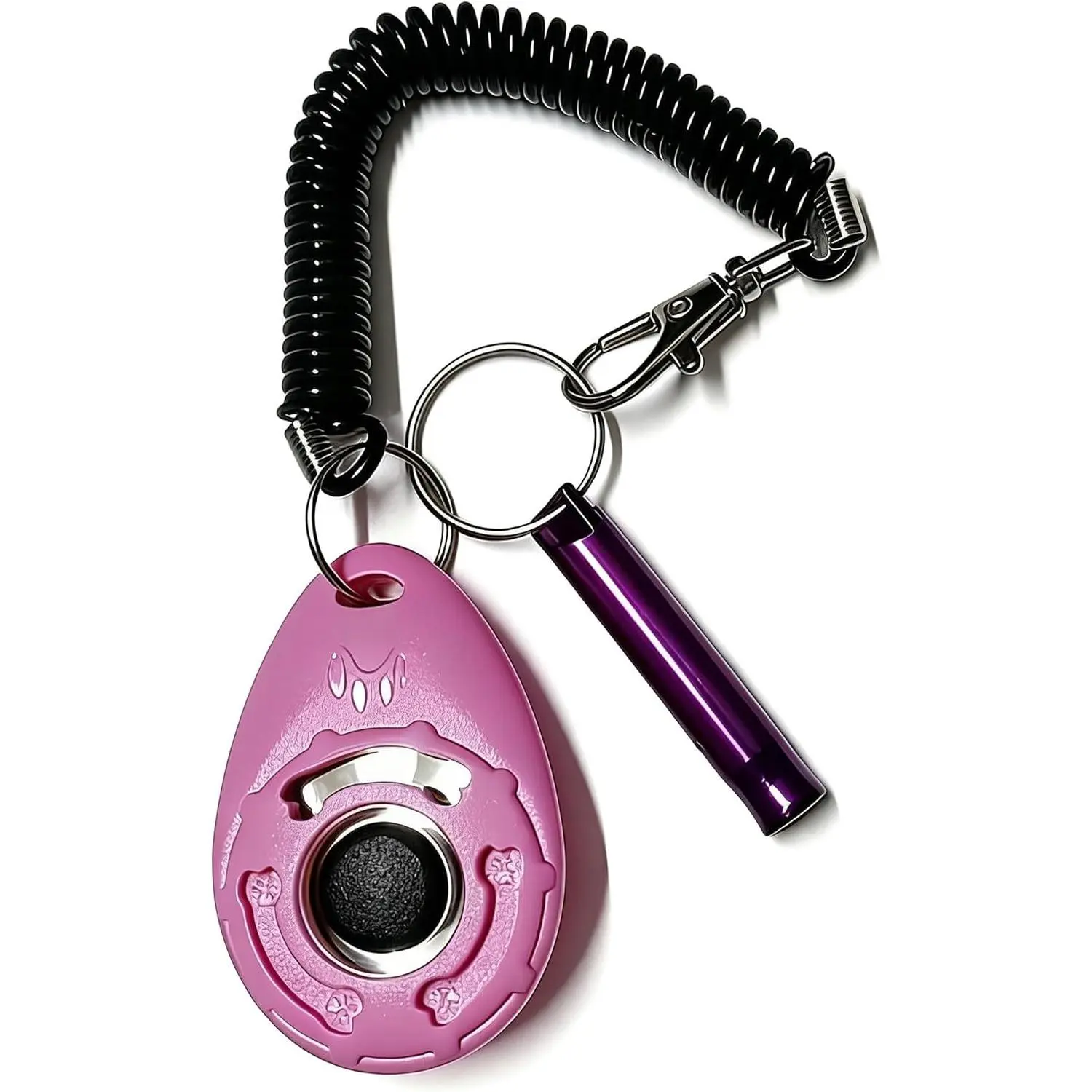 Dog Training Clicker and Whistle 1 Set with Wrist Strap, Matte ABS Positive Reinforcement Tool for Puppies, Behavior Correction Device for Recall & Agility Training, Pink