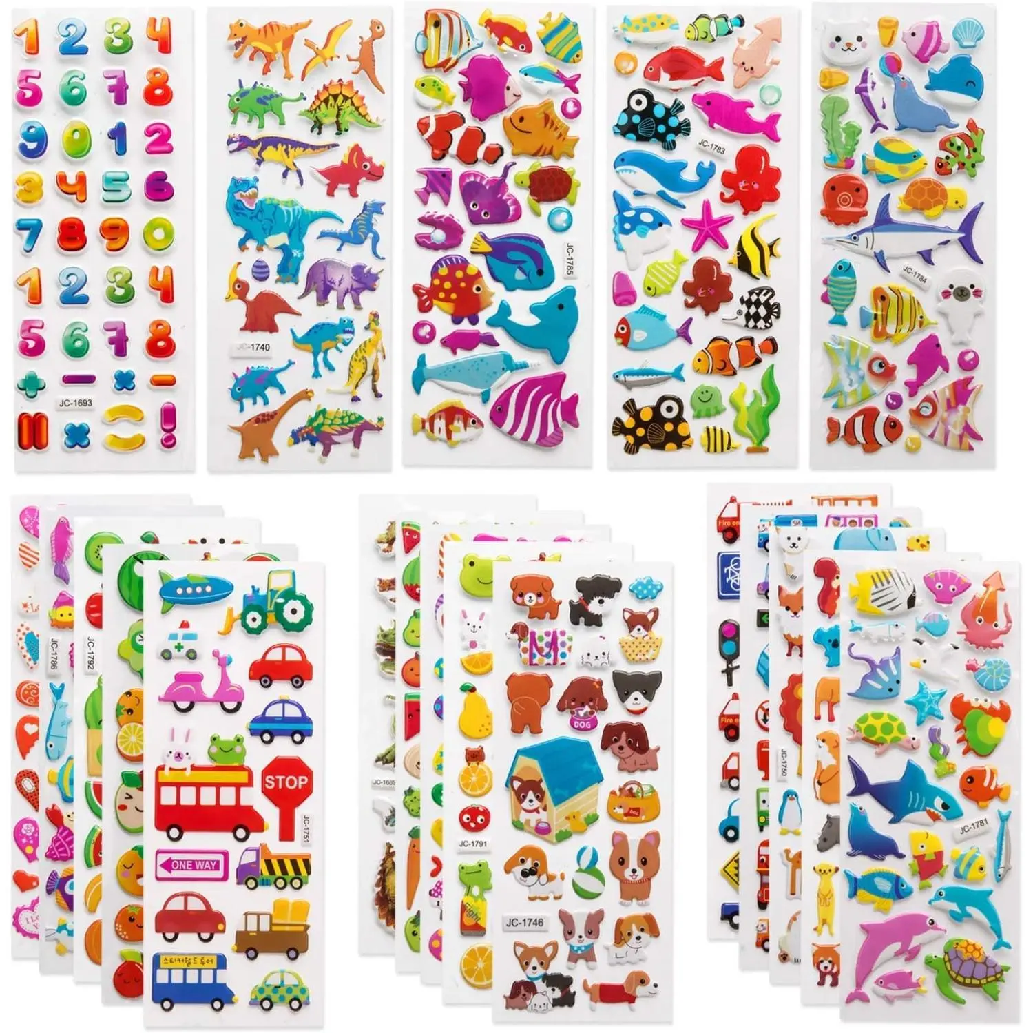 560pcs Cute & Colorful Stickers – 3D Fluffy Designs with Letters, Numbers, Butterflies, Fish, Dinosaurs & More – Reusable Polyethylene Stickers for Notebooks, Laptops and More, Playful Glossy Funny Sticker Accessories, Sticker Sheets, Sticker Packs