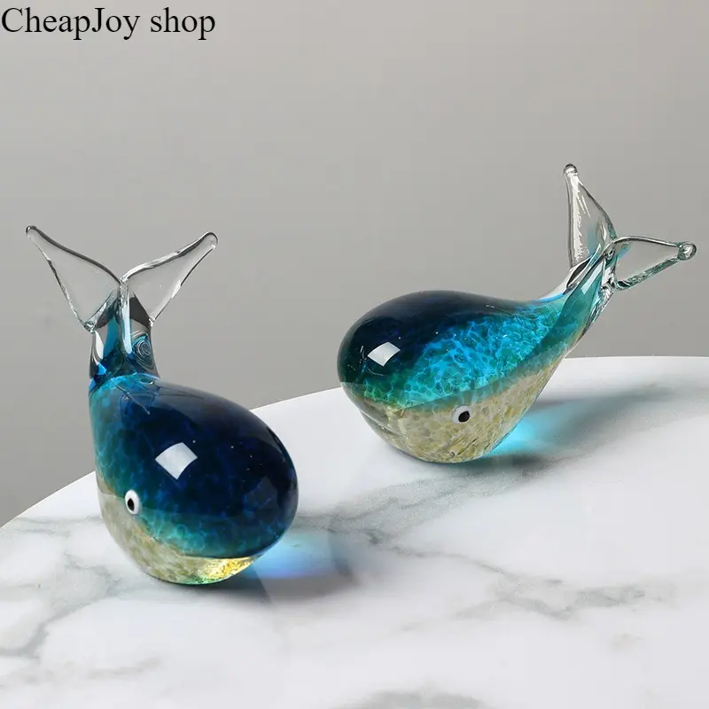 【Summervibes】Luminous Glass Whale Figurine, Handmade Ocean Animal Art Craft, Glow In The Dark Crystal Ornament, Exquisite Desktop Decor, Elegant Marine Style Statue Ideal For Room Decoration Birthday & Holiday Surprise Gifts
