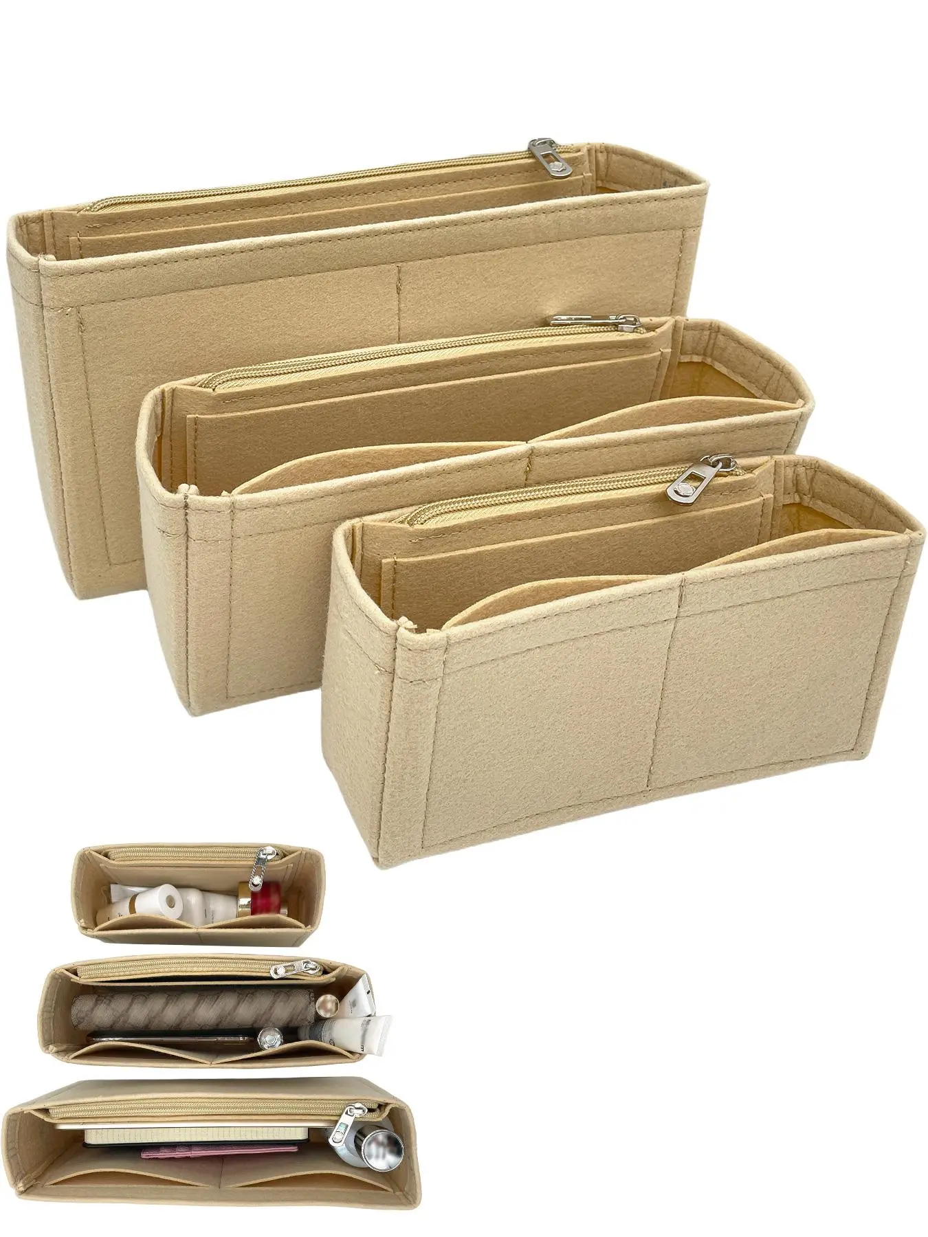 Solid Felt Insert Purse Organizer with Zipper, Multipurpose Tote Organizer, Minimalist Handbag Tote Shaper Insert for Shoulder Bag, Traveling Essentials Bag, Bag Accessories