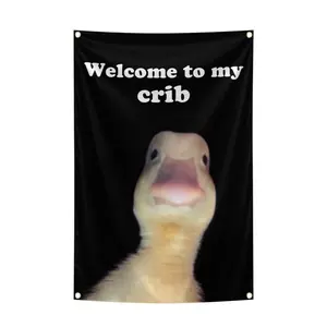 Welcome to My Crib Flag 2x3 Feet Black Funny Poster Durable Man Cave Wall Flag with Brass Grommets Room Decor for Bedroom Banner 24x36 inches