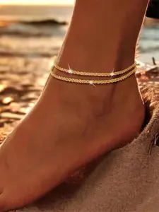 Women's Waterproof Anklet — Shiny, Waterproof, and Adjustable 14K Gold-Plated & Silver-Plated Multilayer Beaded Anklet/Bracelet for Women & Girls | Summer Jewelry Gift & Beach Foot Accessory