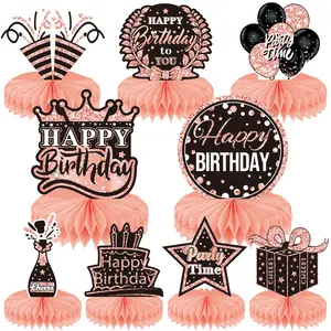 9PCS 3D Rose Gold Birthday Honeycomb Centerpieces Decorations for Birthday Table Decorations Birthday Party Supplies Dining Table Centerpiece