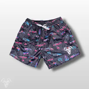 Goat Strength 5" Inseam Mesh Shorts - Miami Vice Themed Design - Athletic stretchy material breathable for workouts or just casual wear both Men & Women