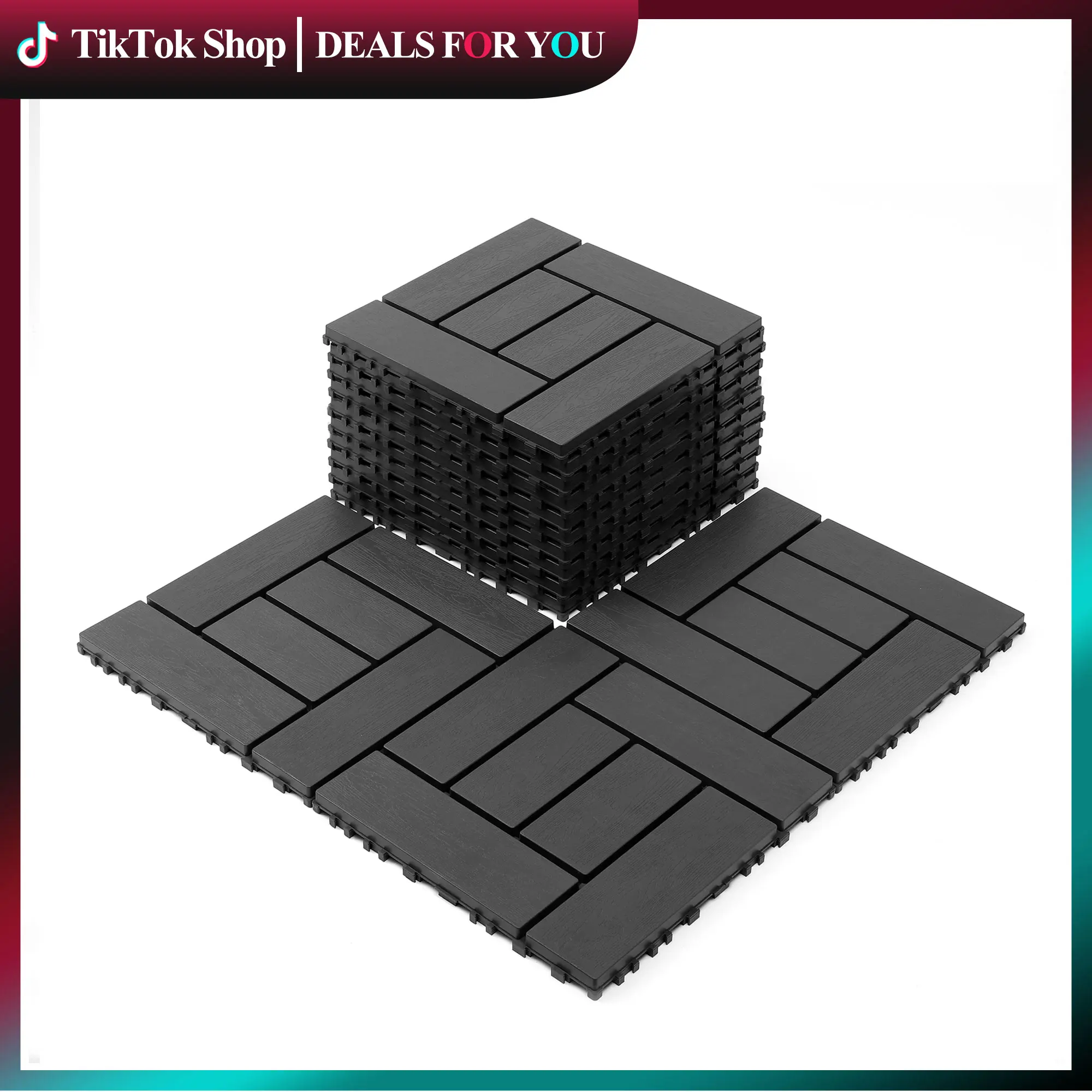 Dark Grey 44 Pack ZZ Style 12*12" Interlocking Deck Tiles, Flooring Tiles DIY Indoor/Outdoor For Patio/Poolside/Balcony, Dark Gray,Brown