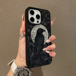 Trendy Magnetic Case for iPhone11/12/13/14/15/16/17/promax Raven in Stained Glass MagSafe Ready, Ultra Thin & Shockproof | Cute Pick for Girls