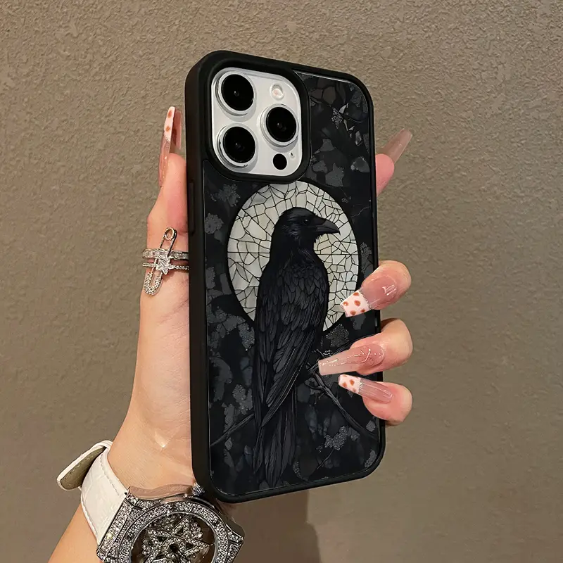 Trendy Magnetic Case for iPhone11/12/13/14/15/16/17/18promax Raven in Stained Collage MagSafe Ready, Ultra Thin & Shockproof | Cute Pick for Girls