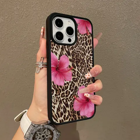 MagSafe-Ready TPU Smartphone Cover - Aesthetic Leopard Print with Pink Flowers, Ultra-Thin, Shockproof, Lightweight Casing for iPhone 11/12/13/14/15/16 Pro Max, Protector Accessory